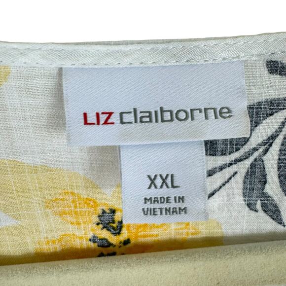 Liz Claiborne Yellow White Floral Print V-Neck 3/4 Sleeve Light Button Up Sz XXL - Picture 5 of 6